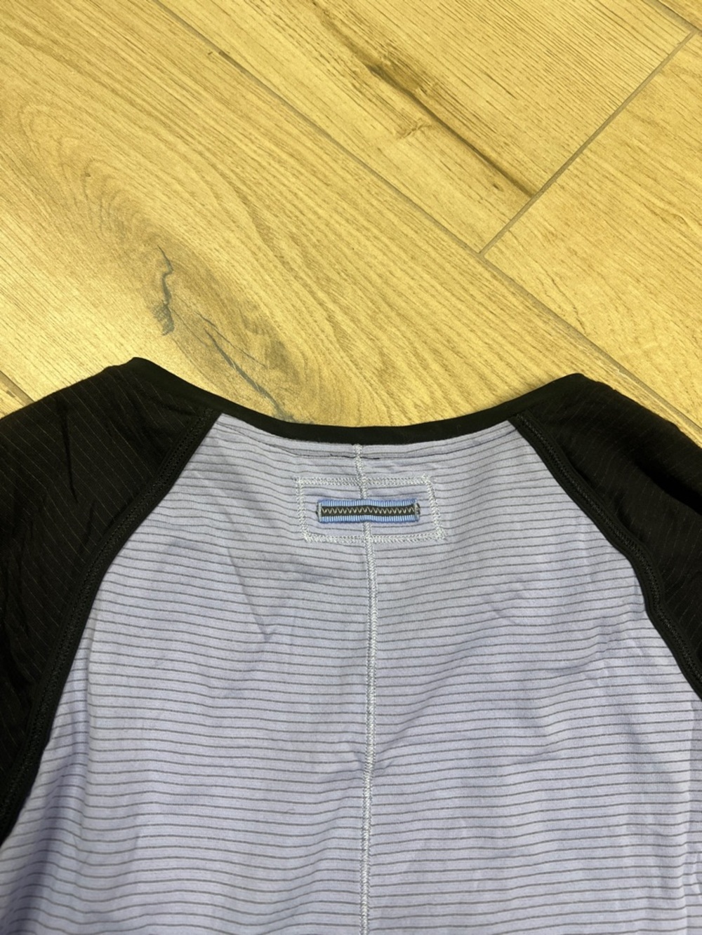 lululemon athletica Lavender Stripe Long Sleeve Raglan Tee with Black Sleeves - Picture 7 of 7